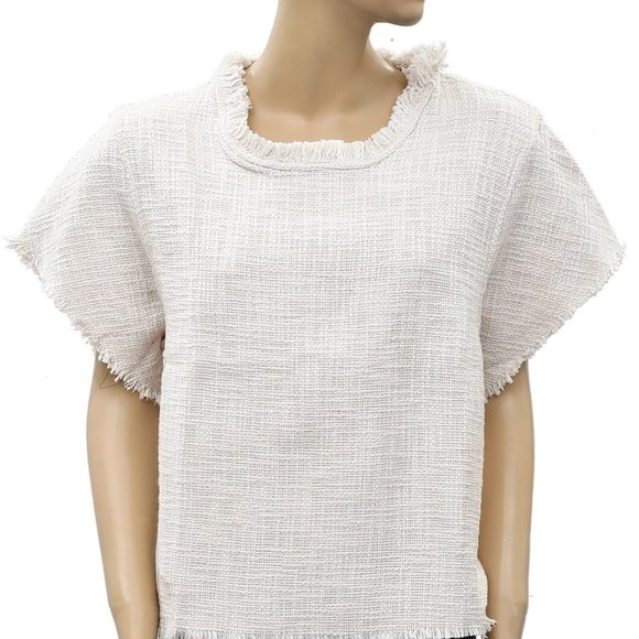 IRO Dorothy Tweed Blouse Top Cotton Cozy Oversized Short Sleeve L-42 New 211023 - Picture 8 of 8